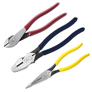 Klein Tools 80020 Plier Set with Lineman’s Pliers, Diagonal Cutters, and Needle Nose Pliers, Made in USA with Induction Hardened Knives, 3-Piece