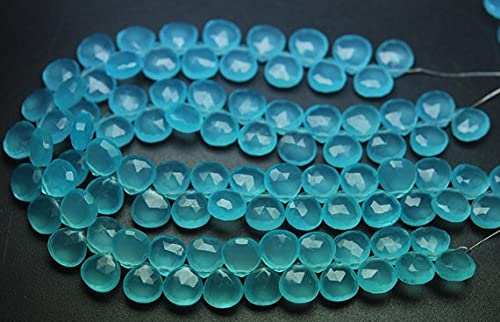 Perle aqua quartz facetté cœur 8mm fil briolette gemme