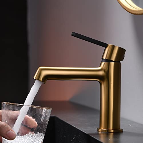 TIMACO Grifo de lavabo - Grifo mezclador de baño Grifo mezclador monomando lavabo baño - oro cepillado Cover