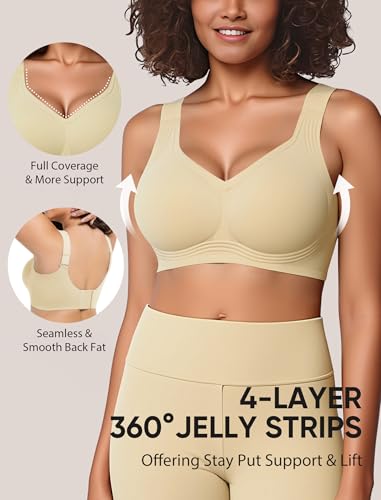 Image of Jelly Bras for Women Plus Size Minimizer No Underwire Supportive Full Coverage Wider Straps Seamless Tshirt Bra