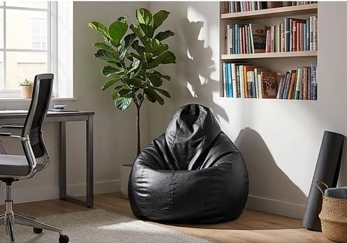 Image of 7 India Leatherette Bean Bag Without Beans| Comfortable Sofa Chair for Living Room, Bedroom & Office | Durable Double Stitch Bean Bag Seat only Cover Color Black Size XL