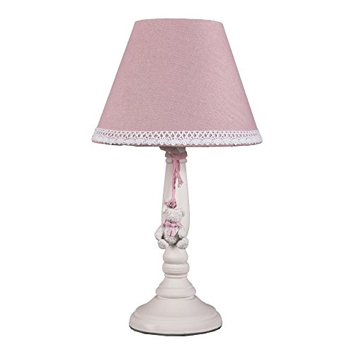 Lámpara de mesa Little Bear, color rosa y blanco, para habitación infantil, con lazo y oso, E14