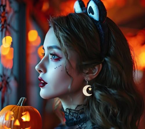 Halloween Earrings for Women, Moon Star Cat Spooky Skull Skeleton Dangle Earrings for Halloween Party Favors Decorations3