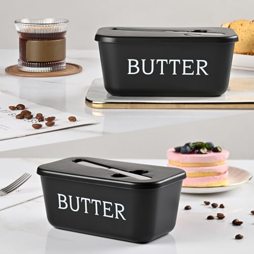Large Plastic Butter Dish With Lid And Knife,Food Grade PP Butter Holder Keeper With Cover For Kitchen Refrigerator Black Butter Container - Image 4
