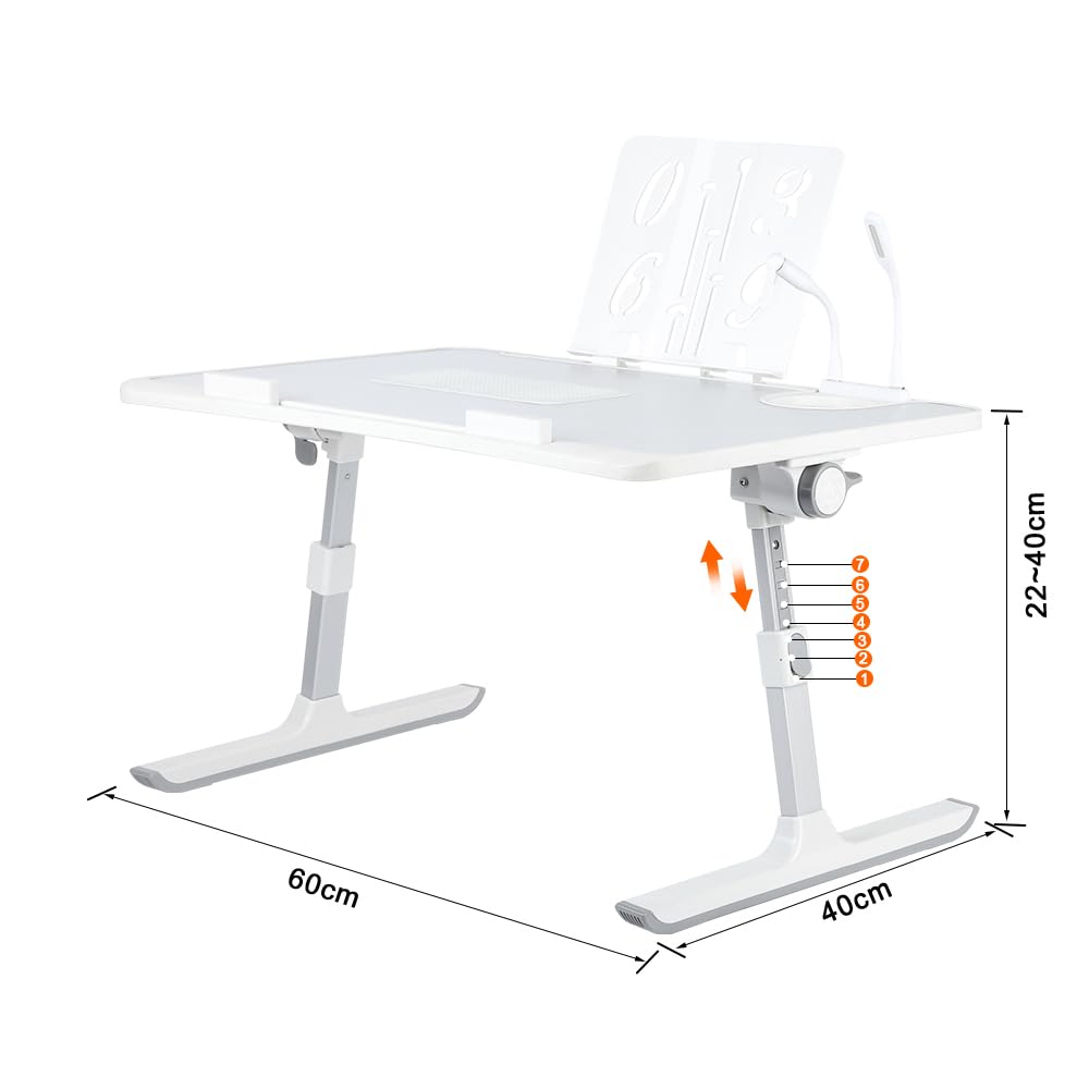 Huole - Mesa de cama, con 5 ángulos ajustables, para sofá, estudio, lectura y escritura, para ordenadores portátiles de hasta 17 pulgadas, Lapdesk plegable, -60 x 40 x 26 – 39 cm, color gris