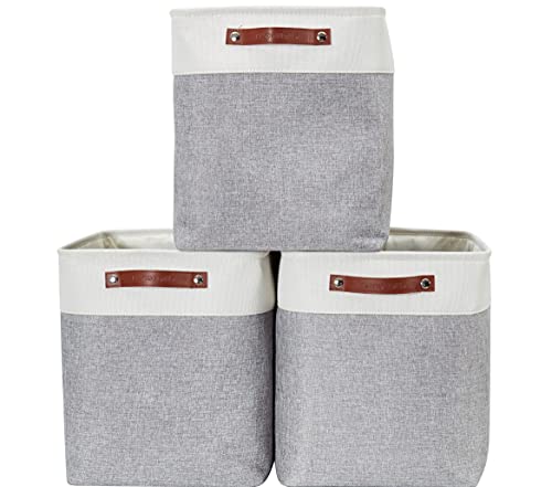 DECOMOMO Storage Baskets | Large Storage Bins 54.5L Fabric Baskets for Organizing Laundry Nursery Toys Cloth Linen Closet Organizers with Handles (Grey and White, XXXL - Jumbo/3P - 17
