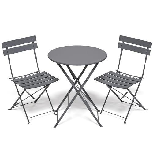 Ensemble bistrot pliable gris et résistant aux intempéries - 2