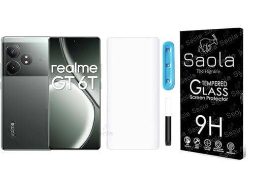 Image of Saola 1-Pack UV Curved Tempered Glass for Realme GT 6T | 9H Hardness | Edge-to-Edge Full Screen Coverage | UV Light Installation | Scratch Resistant | Case Friendly Screen Protector. (6.78 Inches)