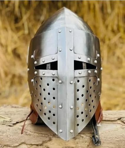 Medieval Knight Crusader Helmet Handmade Full Face 18-Gauge Steel Great Helm for Reenactment, LARP, Cosplay and Display Armor