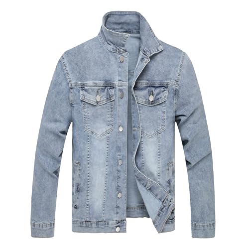 LZLER Mens Denim Jacket Stretchy Slim Fit Long Sleeve Jean Jacket for Men