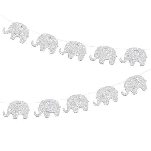 Baby Shower Garland Decorations Elephant Banner Glitter Silvery New Years Supplies Baby Elephant Decorations Winter Birthday Party Supplies Baby Nursery Decorations 10 Feet 17 Pcs