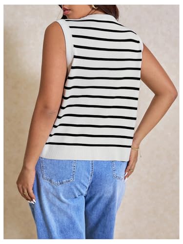 Verdusa Women's Plus Size Old Money Vest Tops 2025 Striped Sleeveless Button Up Sweater Vests2