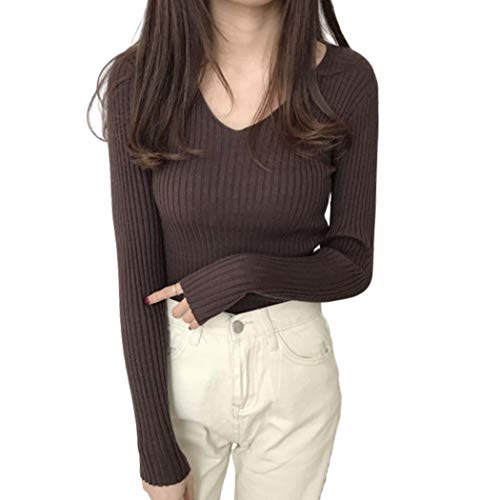 [ミニマリ] セーター レディース トップス ニット vネックセーター 長袖 可愛い女性服 着まわし 無地 カットソー ブラウン