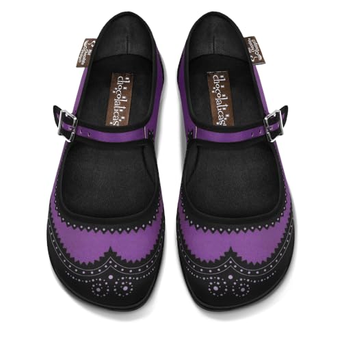 Image of Hot Chocolate Design Chocolaticas Funky Canvas Women's Mary Jane Flat Shoes, Havana Violet, 5 UK