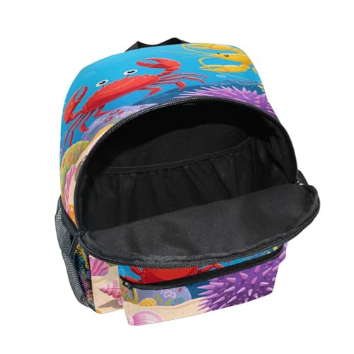 Marine Creature Scene Big Kid Backpacks Bottle Pockets Kids Student Books Bag for Airplane M 5