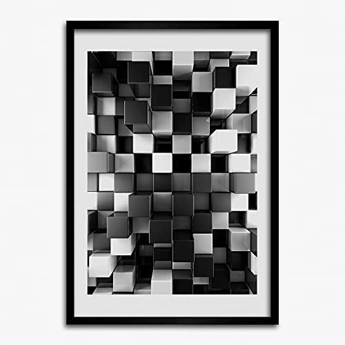 Affiche 50x70 cm peinture moderne cubes avec cadre en bois rigide Tulup MDF