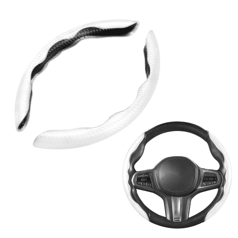 Photo 1 of Didida Carbon Fiber Steering Wheel Cover for Men Women Butterfly Universal 15 Inch Car SUV Steering Wheel Protector,White White Standard Size[14.5"-15"] 2 pack 
