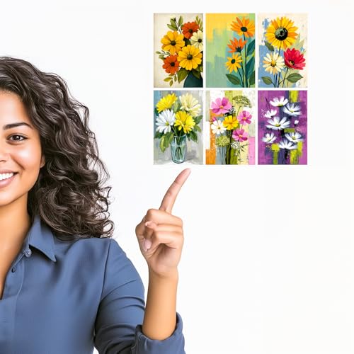 Image of SiddArtify Floral Wall Art Prints Set - Botanical Flower Poster Decor for Living Room Bedroom Office - Set of 2-4x6 Inch - Board (Pack of 6) - Sticker (Pack of 6)