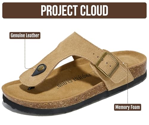 Image of Project Cloud Womens Sandals 100% Genuine Leather Thong Sandals for Women - Memory Foam Insole Women Sandals - Non-Slip Flip Flops for Women - Lightweight Sandals Women Footwear 2026