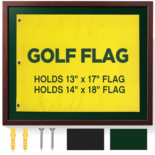 Silipull 18.25x22.25 Golf Flag Display Frame Fathers Day Golf Gift Memorabilia Frame for 13x17 14x18 Flags Men Dad Golfer Retirement Birthday Gift Flag Not Included (Reddish Brown)
