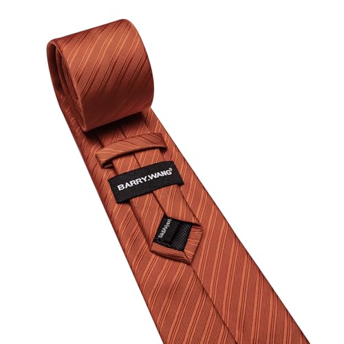 Image of Barry.Wang Solid Striped Tie for Men Silk Necktie Pocket Square Cufflinks Formal Wedding Party Business