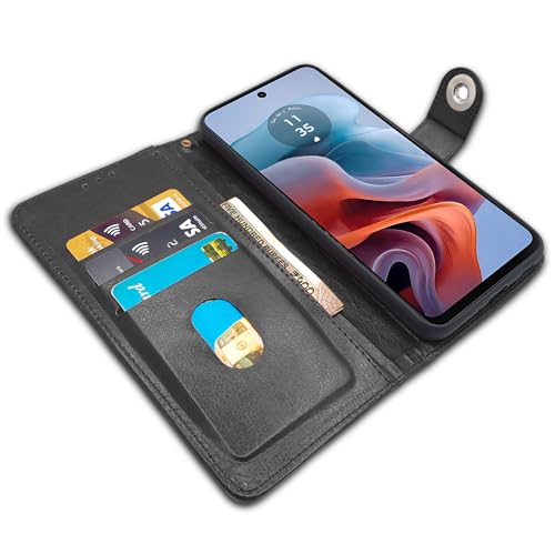 Image of Pikkme Moto G24 Power Flip Cover Leather Finish | Inside TPU with Card Pockets | Wallet Stand and Shock Proof | Complete Protection Button Flip Case (Black)