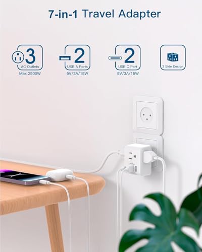 Image of 2 Pack Israel Power Adapter, One Beat Israel Travel Plug Adapter with 3 American Outlets 4 USB Ports(2 USB C), 7 in 1 Type H Travel Adapter Plug Converter for US to Israel, Jerusalem, Palestine