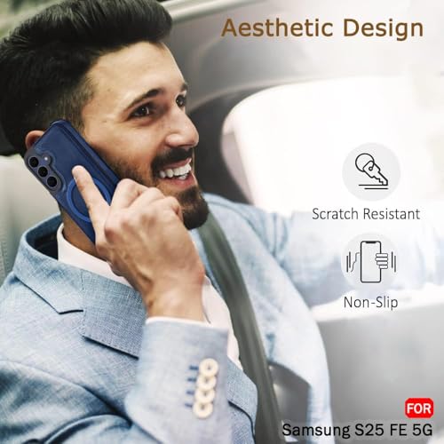 Image of TheGiftKart Genuine Leather Finish Back Cover Case for Samsung Galaxy S25 FE 5G | Raised Edges for Camera & Screen Protection | Shockproof Stunning Minimalist Design Cover (MagSafe Compatible, Blue)
