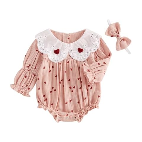 citgeett My First Valentines Day Baby Girl Outfit Newborn Heart Bubble Romper Onesie Valentines Spring Outfits Clothes (heart newborn outfit, 3-6 Months) Cover