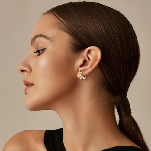 Gold Hoop Earrings For Women Trendy Mixed Metal Earrings Two Tone Earring Gold And Silver Earring Fashion Knot Jewelry Gift2