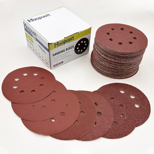 Image of 5 Inch Sanding Discs Hook and Loop, 70 PCS 8 Hole Adhesive Sandpaper, Including 40 /60 /80 /120 /180 /240 /320 Grit for Random Orbital Sander