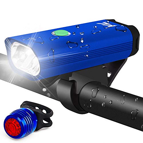 VICTGOAL 自転車ライト USB充電式 自転車用ヘッドライトとテールライト 1800mAh 高輝度LED懐中電灯 アルミ合金製 サイクリング用 防水 防災フロント用 (青い)