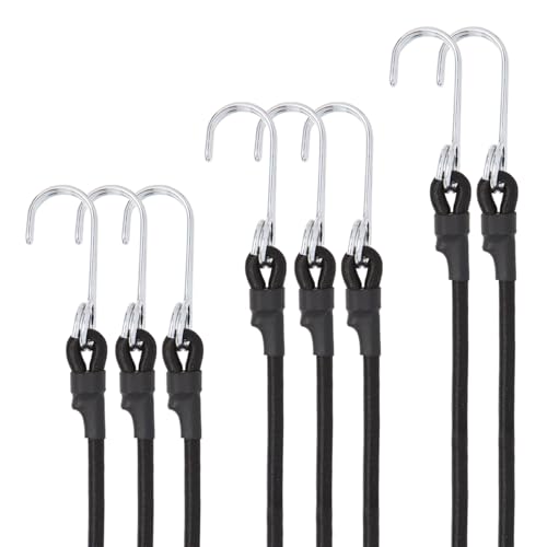 Tendeurs Elastique avec Crochets,Pack de 8 Tendeur Elastique Sandow Elastique 60CM Corde Elastique 8mm Tendeur pour Velo Bache Piscine Tente Camping Noir.