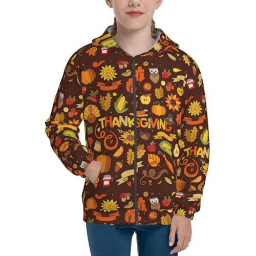 Thanksgiving Autumn Kids Pullover Hoodies Boys Zip Up Sweatshirts Girls Athletic Clothes with Pocket3
