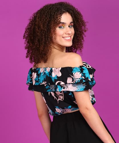 Image of POPWINGS Casual Off-Shoulder Crop Top for Women| Printed Crop Top for Women | Off-Shoulder Crop Top for Women Stylish | Women Tops Stylish