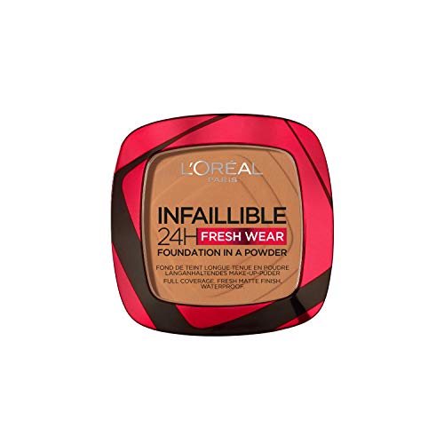 L'Oréal Paris - Polvo de maquillaje resistente al agua de alta cobertura, polvo compacto cubriente con acabado mate y 24h de duración, Infaillible 24H Fresh Wear Foundation Powder, nº 330 Hazelnut, 1