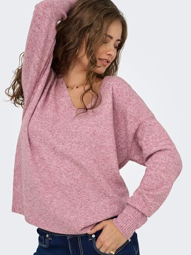 ONLY Damen Strickpullover V-Ausschnitt Sweater Onlrica Life L/S V-Neck Pullo KNT Noos 15224360 ,Heather Rose ,M – Ansicht 6