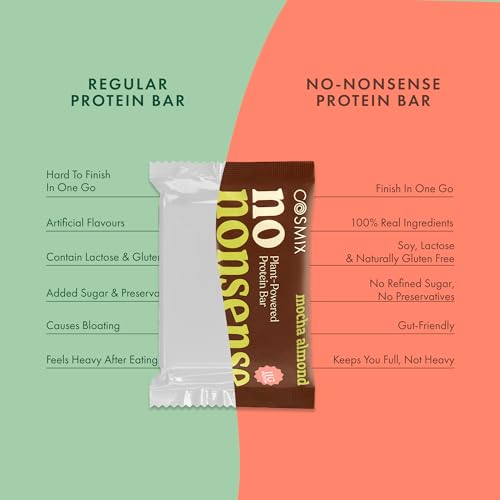 Image of Cosmix No-Nonsense Protein Bar | Mocha Almond | 11g Complete Plant Protein + 6g Fibre | No Added Sugar or Preservatives | Gluten & Lactose-Free, Gut-Friendly | 45g Bar