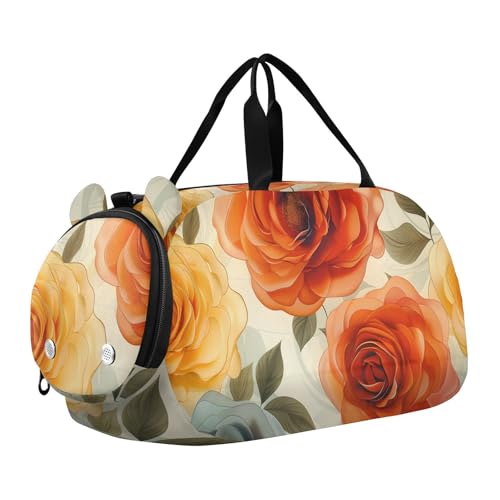 Duffle Bag Kids Gym Bag with Shoes Compartment & Wet Separation Overnight Travel Duffel Bag Blue White Flower Ink for Girl Boy