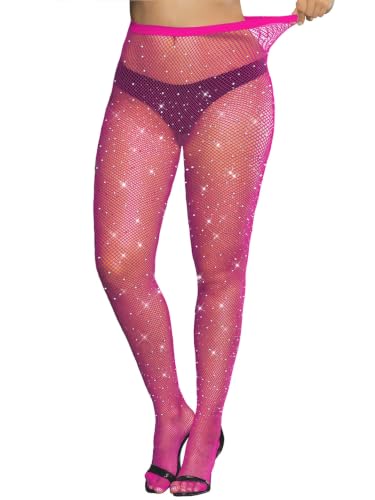 Image of VINICUNCA Fishnet Stockings for Women Sparkly Rhinestone Fishnet Tights Glitter Fish Nets