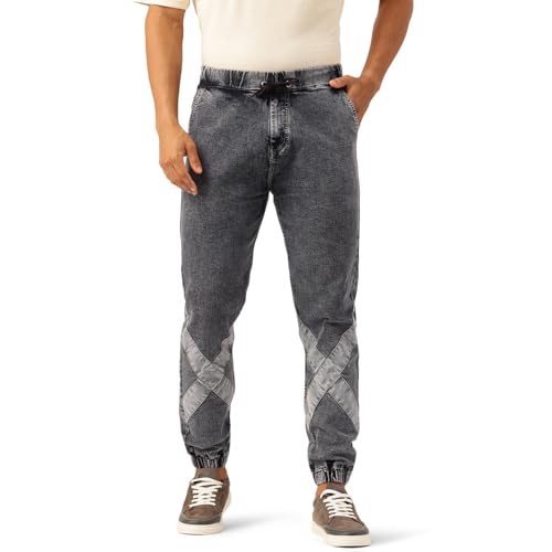 Image of PARIS HAMILTON Men Relaxed Fit Stretchable Heavy Fade Denim Jogger Jeans