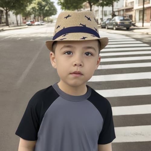 Kids Boys Girls Straw Fedoras Hat Summer Beach Straw-Trilby Sunhat Panama Hat Cowboy Jazz Cap UV Protection Bucket Hat4