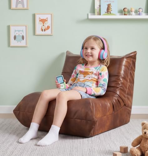 Image of Hobestluk Small Bean Bag Chair Lazy Floor Sofa Bean Bags with Memory Foam Filled Leather Waterproof Beanbag Lounge Sofa Armless Chair for Bedroom Playroom and Reading Nook Dorm (Brown, Small)