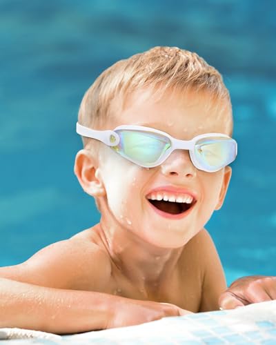 Image of Aegend Kids Swim Goggles, Pack of 2 Swimming Goggles for Children Boys & Girls Age 3-14, White & Crisp-pink