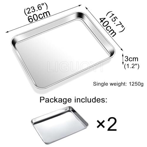 Set di 2 teglie da forno in acciaio inox, antiaderenti, rettangolari, resistenti, fondo piatto resistente alle deformazioni, ideale per la cottura