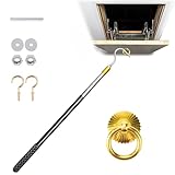 MEILANHUI Attic Ladder Pull Down System Kit, Complete Attic Pull Down Hook Parts Replacement for Cord Ropes with 64.6 Inch Extension Pole and 2pcs Copper Storage Hook Handle Parts Tool