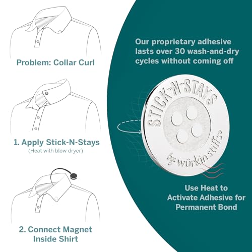 Würkin Stiffs Polo Stays | Adhesive Magnetic Collar Stays for Polo Shirts | As Seen on Shark Tank | 10 Pack + 2 Power Button Magnets