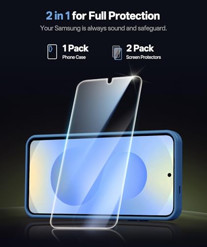 Image of for Samsung Galaxy S25 Case Wallet, Built-in Stand with [2 Pack] Screen Protector & Card Holder & Camera Cover, Shockproof Rugged Protective Phone Cover Case for Samsung S25 6.2 inch 2025, Blue