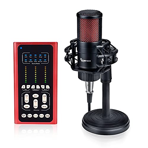 Podcast Equipment Bundle Microphone with Sound DJ Mixer Audio Interface Condenser Studio Mic Kit with Stand Smartphone Wireless Laptop Computer Vlog Living Broadcast Live Streaming YouTube TikTok