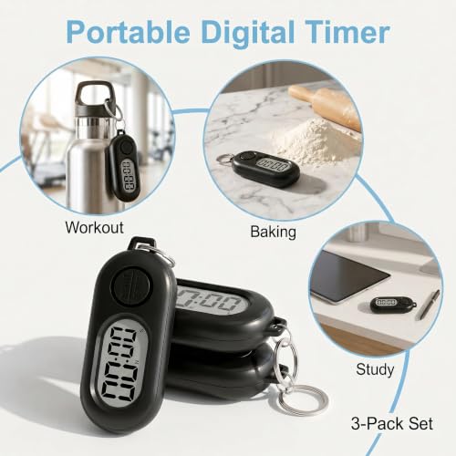 3 Pack Mini Cronómetro de Llavero, Cronómetro Digital de Bolsillo y Reloj de Cuenta Regresiva miniatura 8